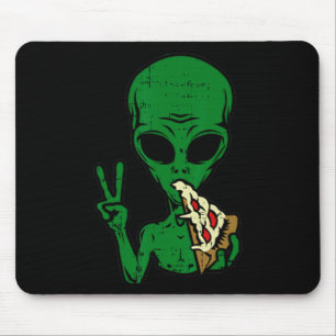 Alien Pizza Eating Peace Fun Space Area-51 Hallowe Mouse Pad