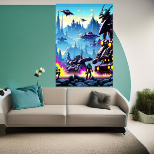 Alien planet, alien war machine AI Art Poster