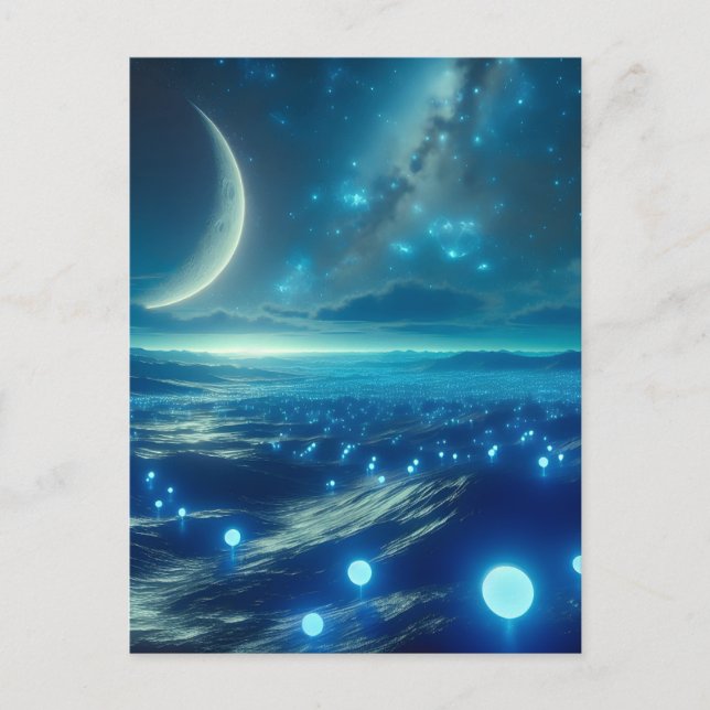 Alien Planet and Alien LIfeforms in Blue Postcard (Front)