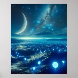 Alien Planet and Alien LIfeforms in Blue Poster