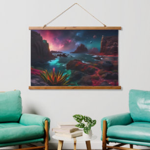 Alien planet and plant. starry skies hanging tapestry