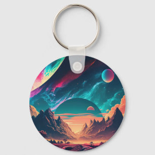 Alien planet landscape background key ring