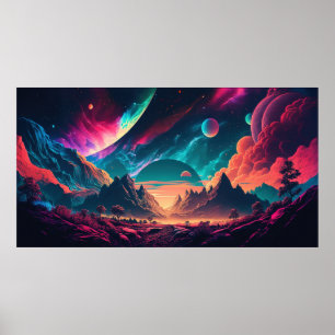 Alien planet landscape background poster