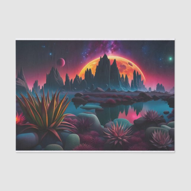  Alien planet Setting Moon Tissue Paper (Front)