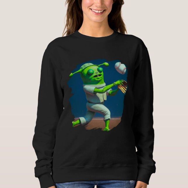 Alien Playing Baseball  Aliens Baseball Sweatshirt (Front)