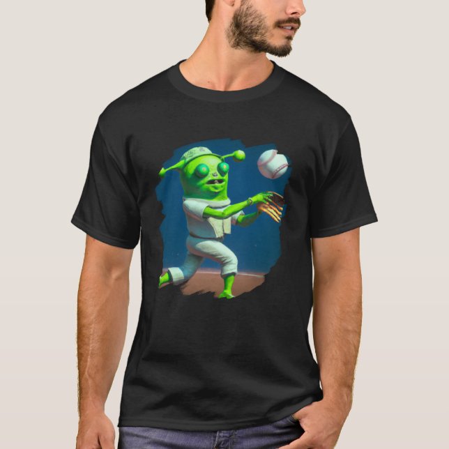 Alien Playing Baseball  Aliens Baseball T-Shirt (Front)