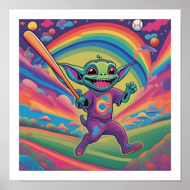 Alien Playing Baseball Poster (Front)