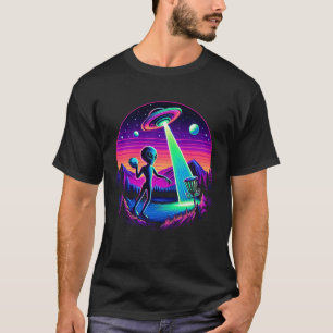 Alien Playing Disc Golf In Forest Mountain Ufo Vap T-Shirt