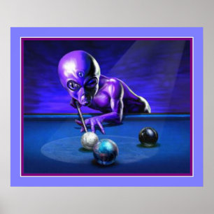 Alien Playing Pool Poster