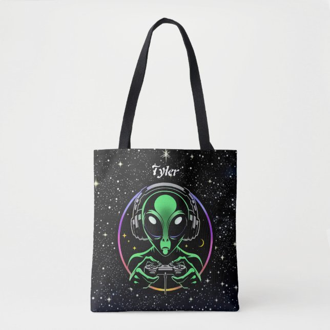 Alien Playing Video Games | Stellar Game Smasher Tote Bag (Front)
