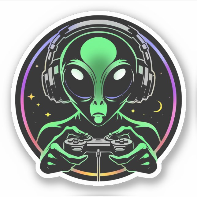 Alien Playing Video Games with Star Background (Front)