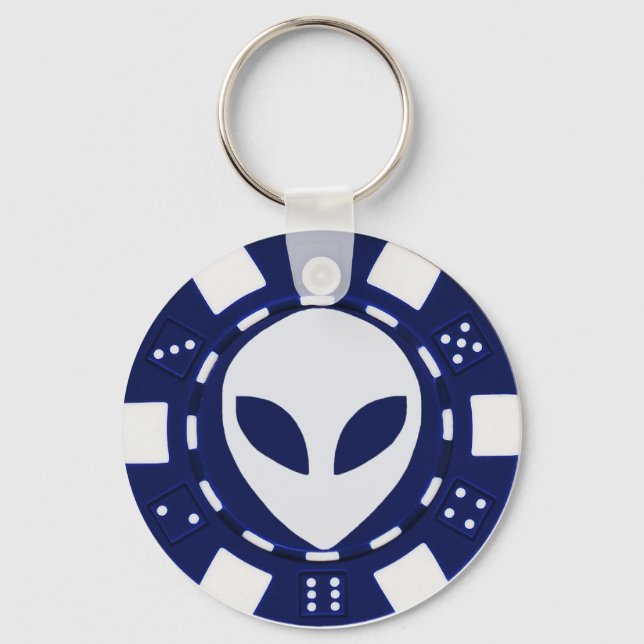 alien poker chip blue key ring (Front)