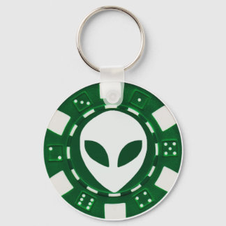 alien poker chip green key ring