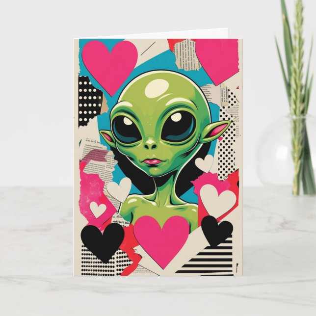 Alien Pop Art Collage Abstract Valentines Day Card (Front)