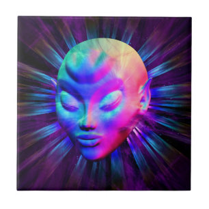 Alien Psychedelic Meditation Ceramic Tile