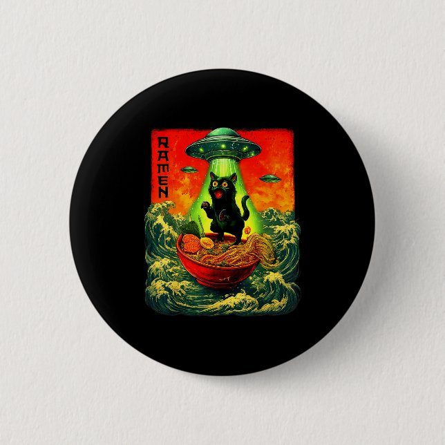 Alien Ramen Cat Ufo Japanese Retro Art Gifts Men W 6 Cm Round Badge (Front)