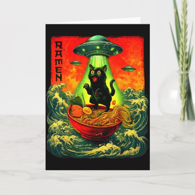 Alien Ramen Cat Ufo Japanese Retro Art Gifts Men W Card (Front)