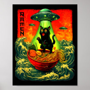 Alien Ramen Cat Ufo Japanese Retro Art Gifts Men W Poster