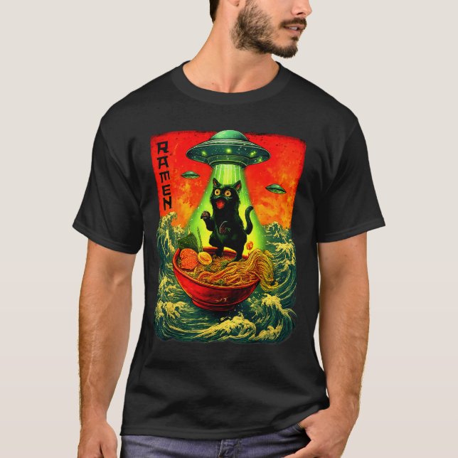 Alien Ramen Cat Ufo Japanese Retro Art Gifts Men W T-Shirt (Front)