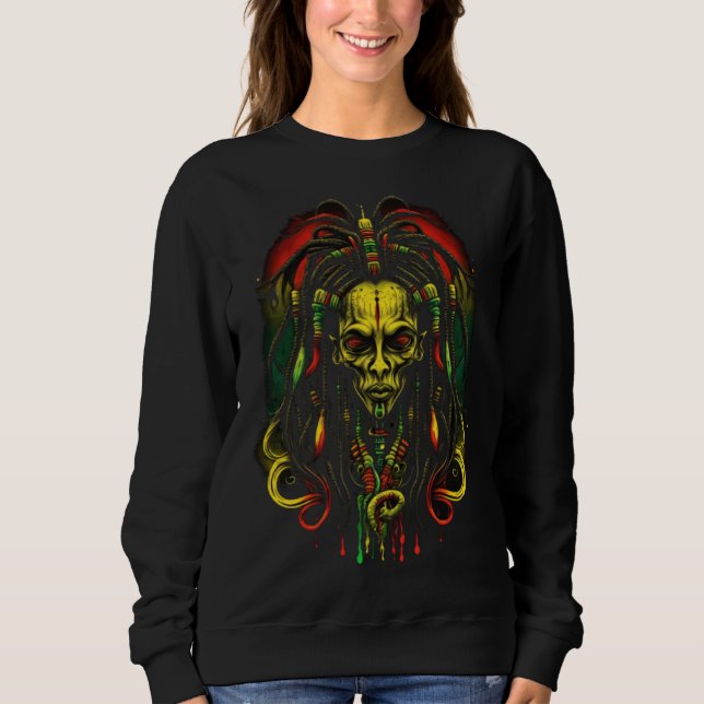 Alien Rasta Rastafarian Rastafari UFO Extraterrest Sweatshirt (Front)