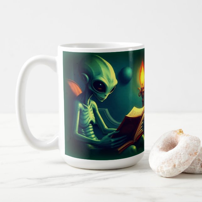 ALIEN READING COFFEE MUG (With Donut)