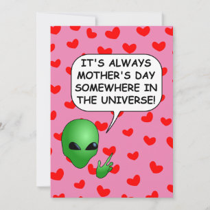 Alien Red Hearts Mother's Day Invitation