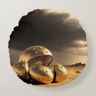 Alien Relics in the Desert Round Cushion