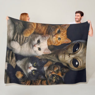 Alien Renaissance Family Portrait with Cats Fleece Blanket