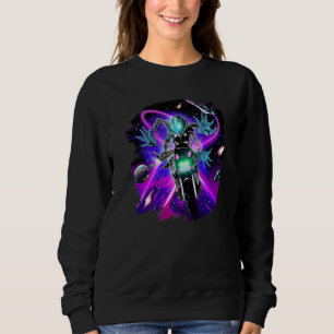 Alien Riding Motorcycle Dirt Bike in Space Aliens Sweatshirt