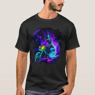 Alien Riding Motorcycle Dirt Bike in Space Aliens T-Shirt