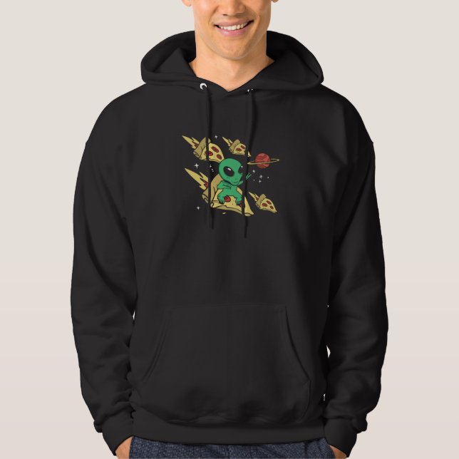 Alien Riding Pizza UFO Galaxy Fast Food  1 Hoodie (Front)