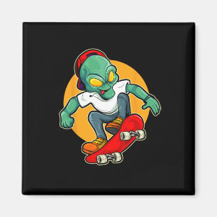 Alien Riding Skateboard Ufo Extraterrestrial Skate Magnet