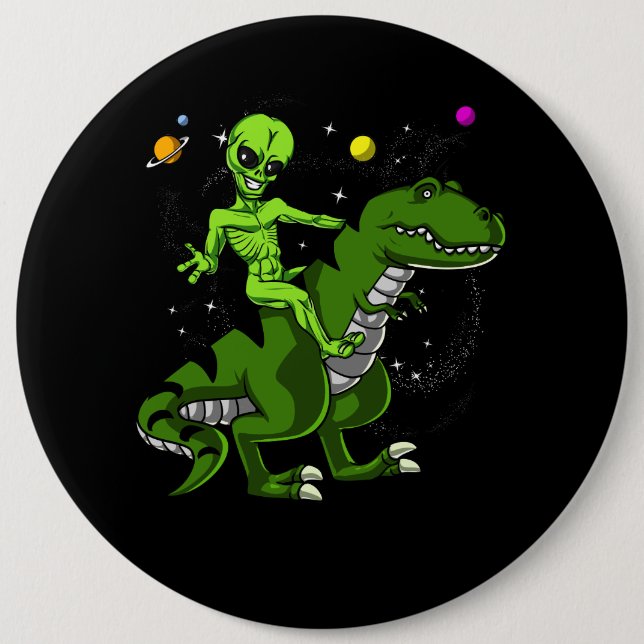 Alien Riding T-Rex Dinosaur Space UFO 6 Cm Round Badge (Front)