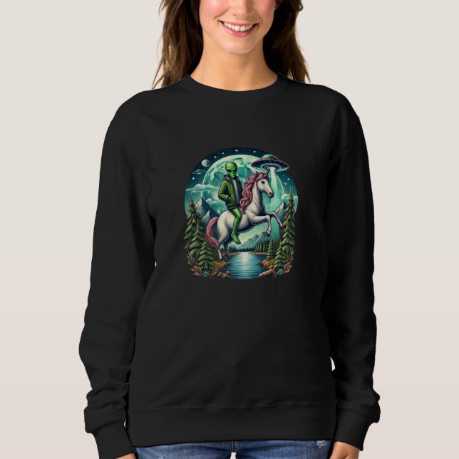 Alien Riding Unicorn UFO Sweatshirt (Front)