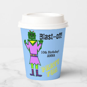 Alien Robot Girl Birthday Balloons Paper Cups