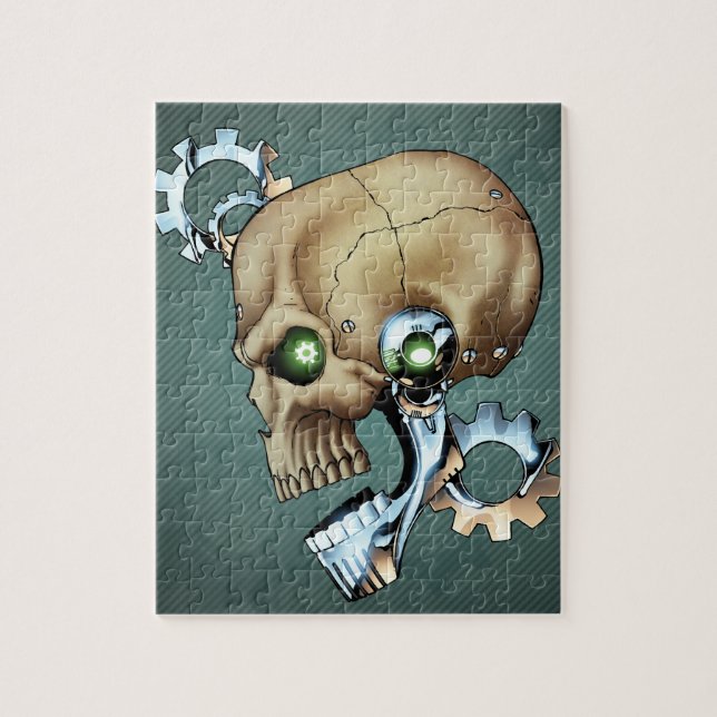 Alien Robot Skull from the Future in Chrome + Bone Jigsaw Puzzle (Vertical)