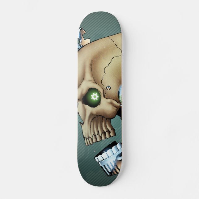 Alien Robot Skull from the Future in Chrome + Bone Skateboard (Front)
