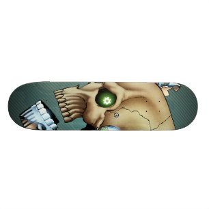 Alien Robot Skull from the Future in Chrome + Bone Skateboard