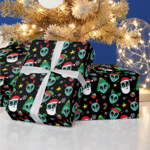 Alien Santa Claus Snowflakes Christmas Tree Wrapping Paper
