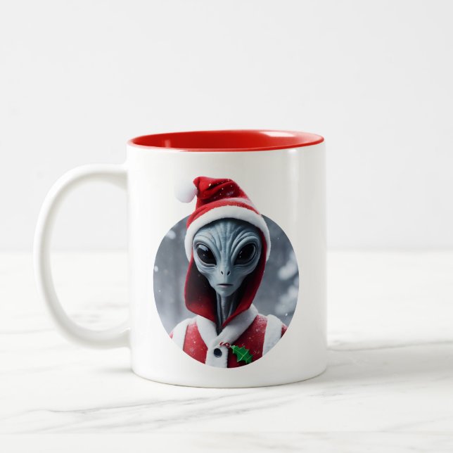 Alien Santa Claus Two-Tone Coffee Mug (Left)