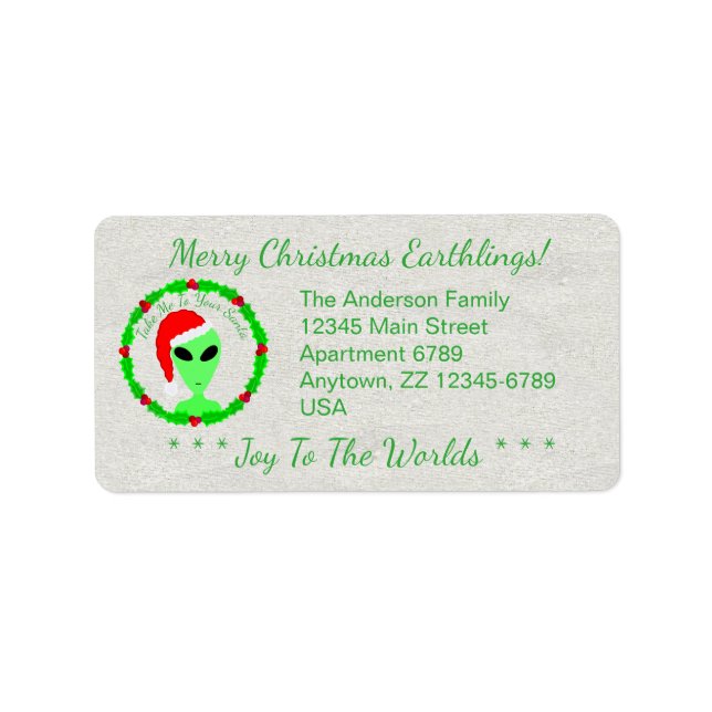 Alien Santa Holly Wreath Funny Christmas Design Label (Front)