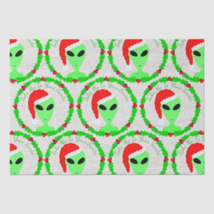 Alien Santa Holly Wreath Pattern Silly Fun LGM Tissue Paper