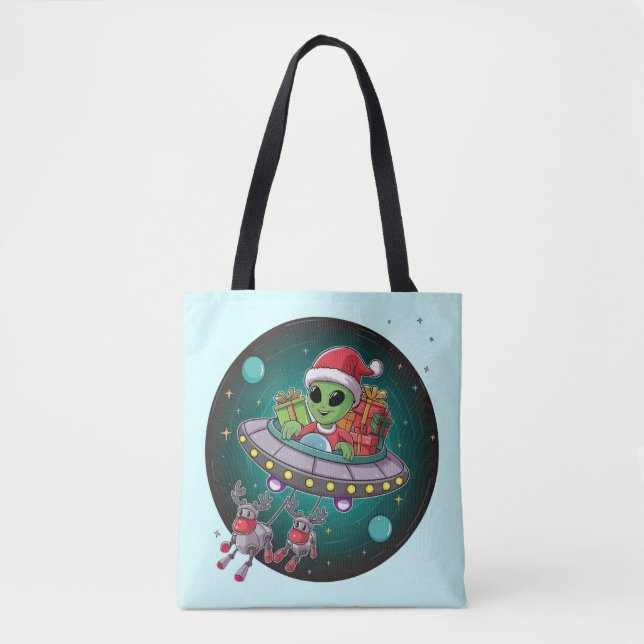 Alien Santa in UFO Tote Bag (Front)