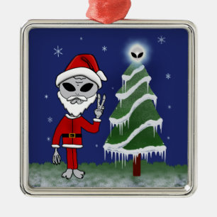Alien Santa Metal Ornament