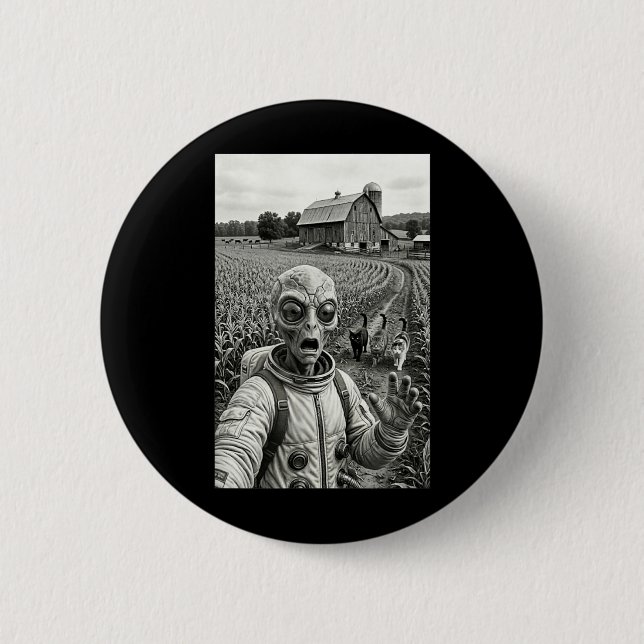 Alien Selfie with Cats Funny 6 Cm Round Badge (Front)
