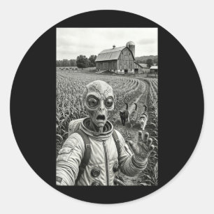 Alien Selfie with Cats Funny Classic Round Sticker