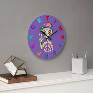 Alien shows the Hand Peace Sign 1 Large Clock