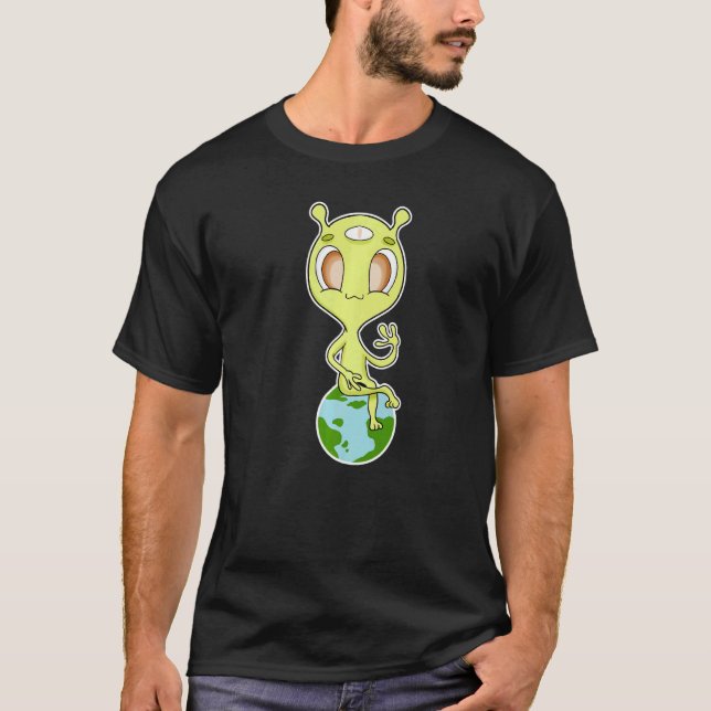 Alien Sitting On Earth   T-Shirt (Front)