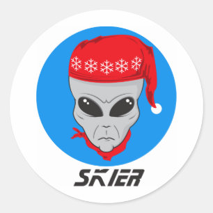 Alien Skier Classic Round Sticker