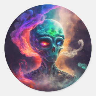 Alien Skull Classic Round Sticker